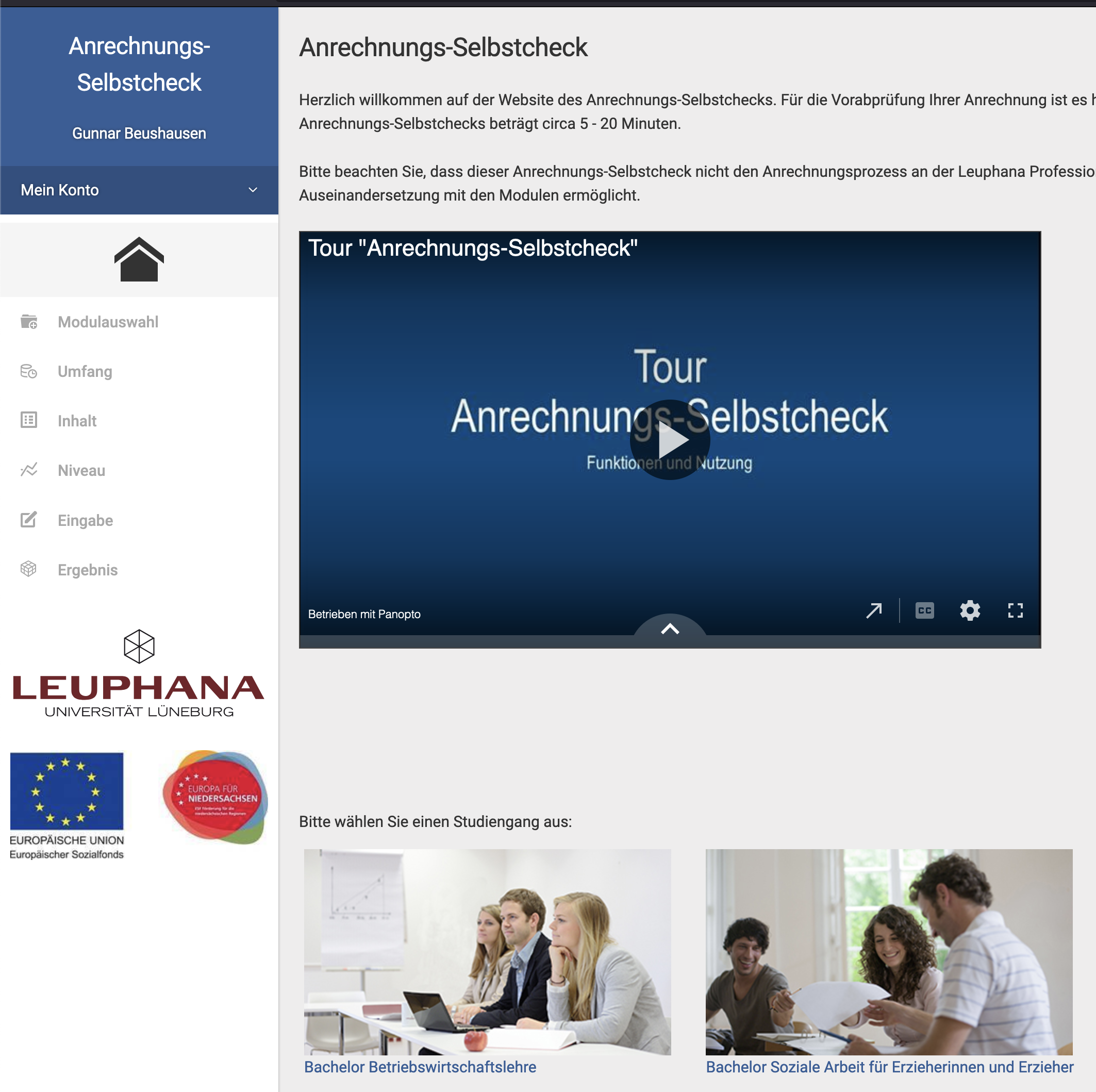 Erstellung Anrechnungsselbstcheck für Universität Leuphana